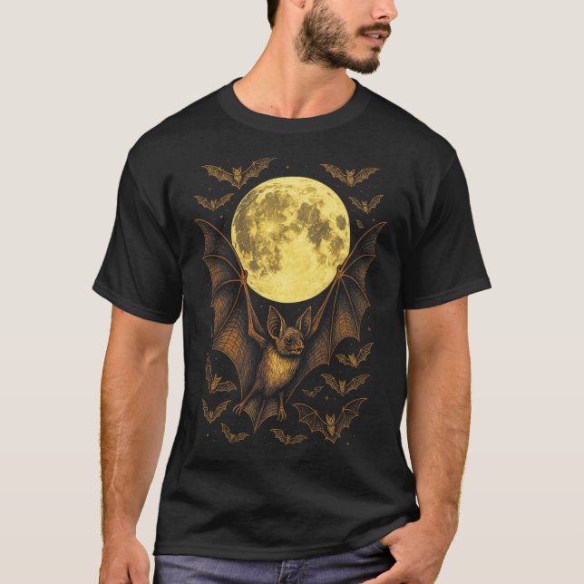Camiseta Bat Moon Halloween Gothic Spooky Night (Frente)
