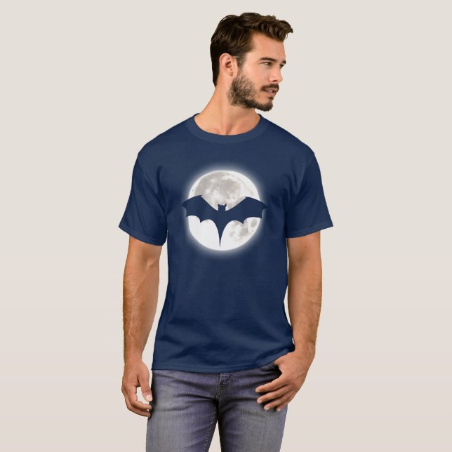 Camiseta Bat MOON Pumpkin Trick or Treat Funny Halloween  (Frente Completa)