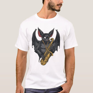 Camiseta Bat saxofone: Jazz vibes em Arte Escura