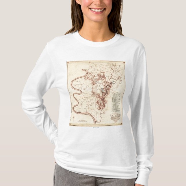 Camiseta Batalha de Antietam - mapa panorâmico 5 da guerra (Frente)
