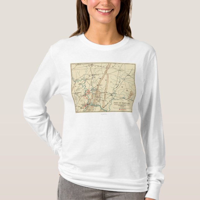 Camiseta Batalha de Antietam - mapa panorâmico 7 da guerra (Frente)