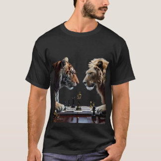 Camiseta Batalha dos Reis: Duelo de Xadrez Tigre vs Leão"
