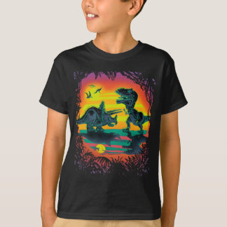 Camiseta BATALHA ÉPICO do DINOSSAURO no alvorecer