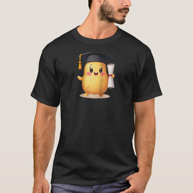 Camiseta Batata de Formatura Engraçada com boné, borla e di (Frente)