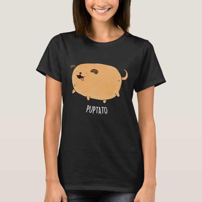 Camiseta Batata Engraçada Engraçada Puppy Batata Negra BG (Frente)