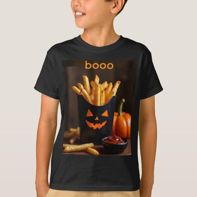 Camiseta Batata frita de abóbora com catsup para halloween (Frente)