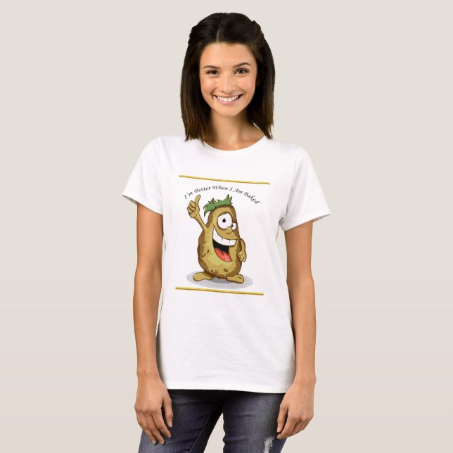 Camiseta Batata personagem de desenho animado com cabelo ve (Frente Completa)