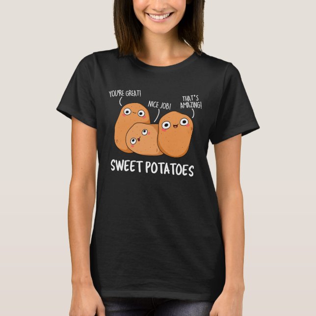 Camiseta Batatas doces Comida engraçada Arma Escuro BG (Frente)
