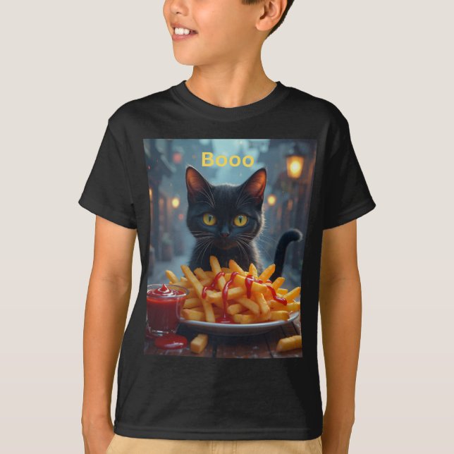 Camiseta batatas fritas de abóbora de Halloween com catchup (Frente)
