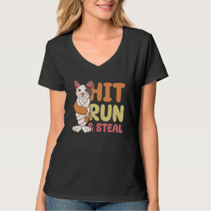 Camiseta Bate-papo E Rouba Bato De Beisebol Torcido Gato En