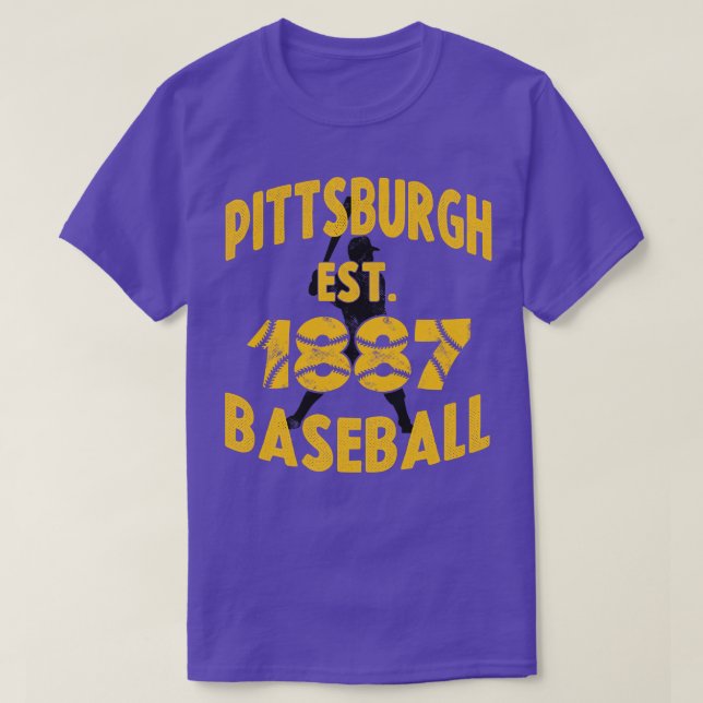 Camiseta Bateria de Baseball Est 1887 em Pittsburgh Vinta (Frente do Design)