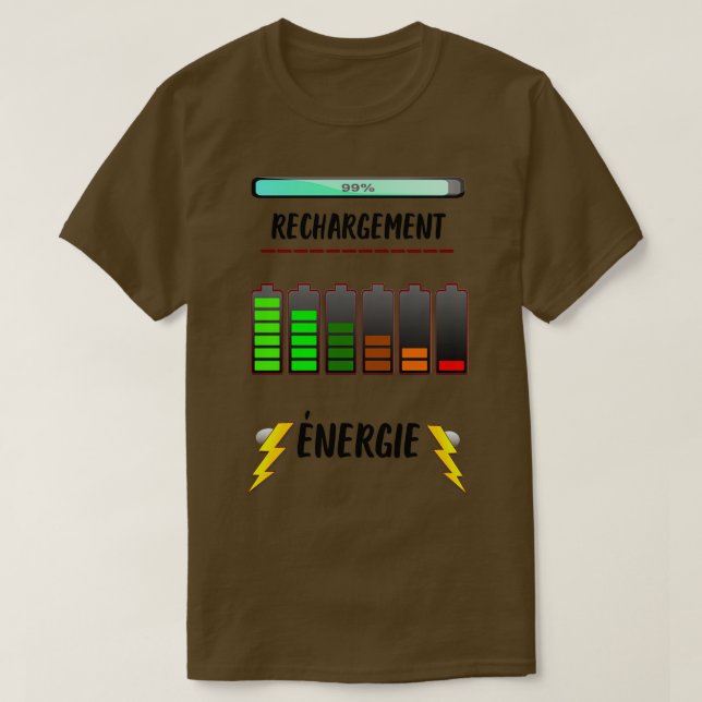 Camiseta bateria de baterias recarregando energia (Frente do Design)