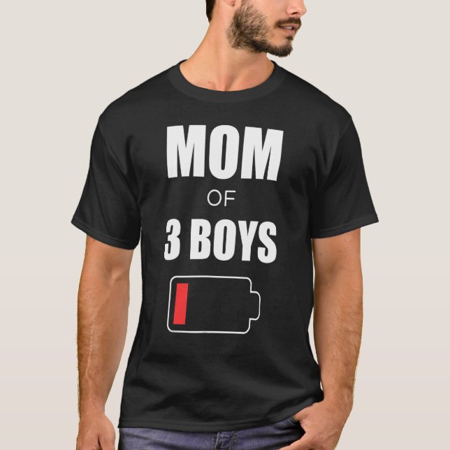 Camiseta Bateria de mamãe Motheru2019s Dia Mãe de 3 Rapazes (Frente)