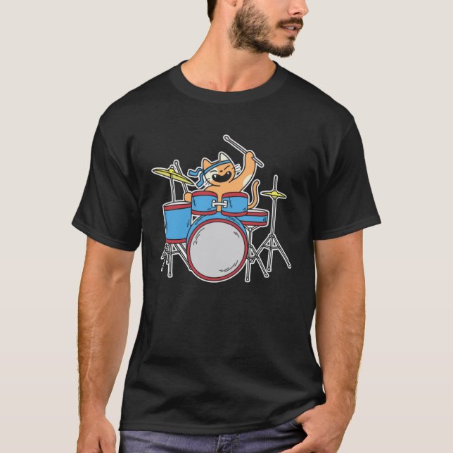 Camiseta Baterista de Gato Fofo (Frente)