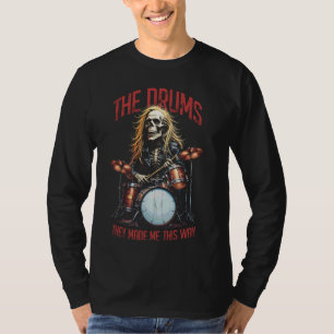 Camiseta Baterista de Heavy Metal Engraçado Esqueleto Tambo