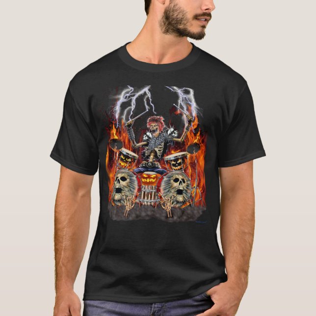 CAMISETA BATERISTA DO ZOMBI DO METAL PESADO (Frente)