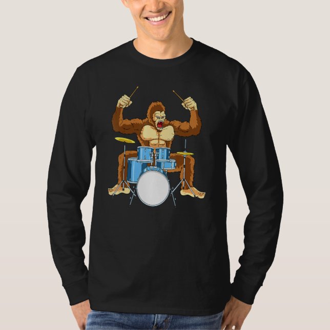 Camiseta Baterista Gorilla Drum Player Kit Snare Hi-Hat Tra (Frente)