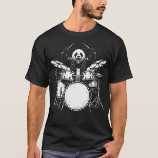 Camiseta Baterista Panda Rock Animal Selvagem Tocando
