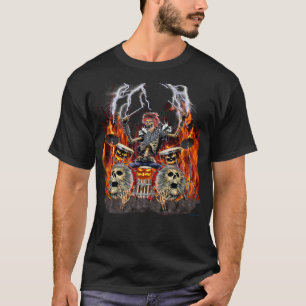 CAMISETA BATERISTA ZÔMBI DE HEAVY METAL