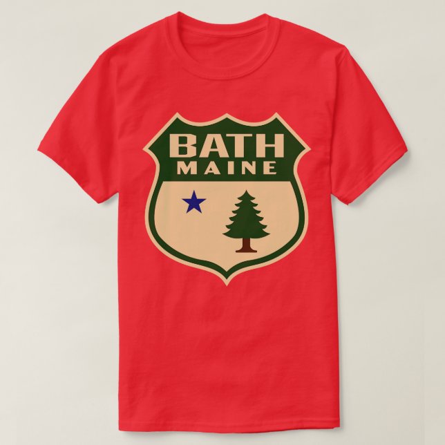 Camiseta Bath Maine Retro Pine Tree Green (Frente do Design)