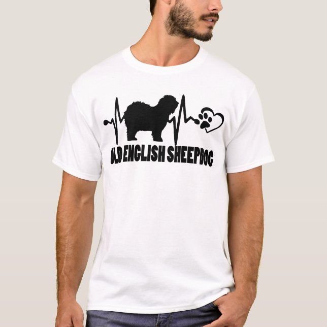 Camiseta Batida Cardíaca - Velha Cachorro Inglês - Cachorro (Frente)