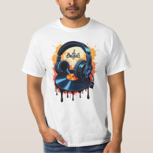 Camiseta Batidas de Vinil Retrô & Fones de Ouvido