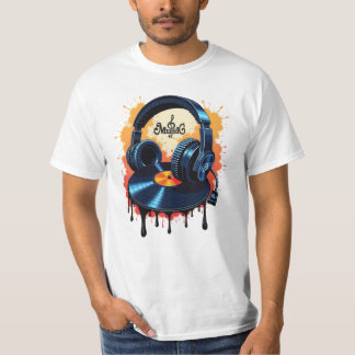 Camiseta Batidas de Vinil Retrô & Fones de Ouvido