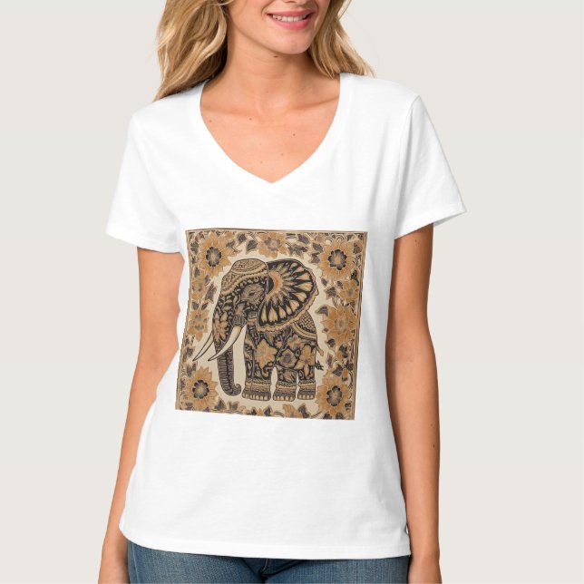 Camiseta Batik Elephant Vintage Style Design (Frente)