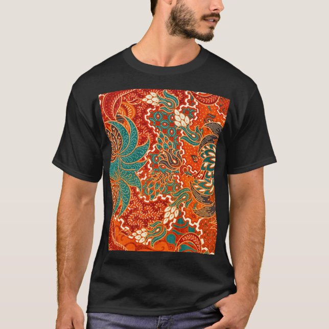 Camiseta Batik Malaio: Belo Padrão de Arte. (Frente)