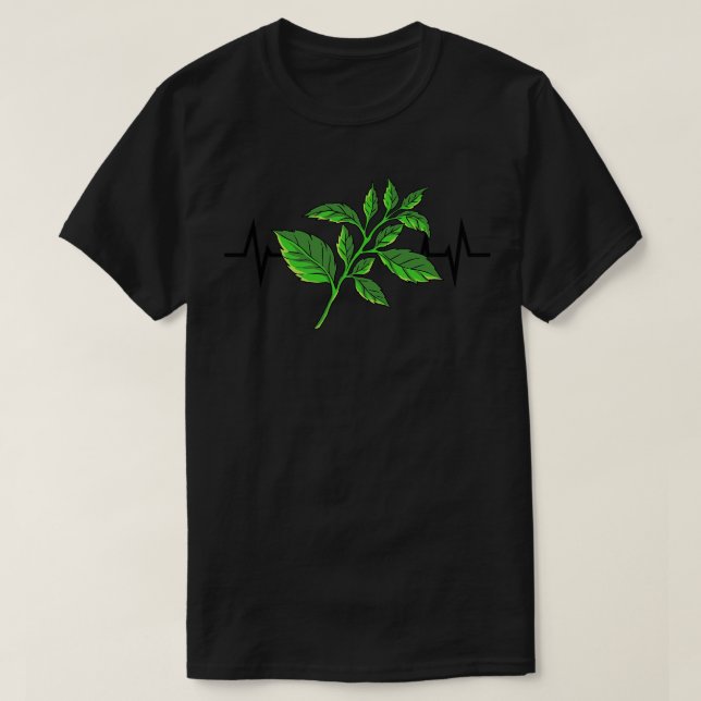 Camiseta Batimento cardíaco da planta basil (Frente do Design)