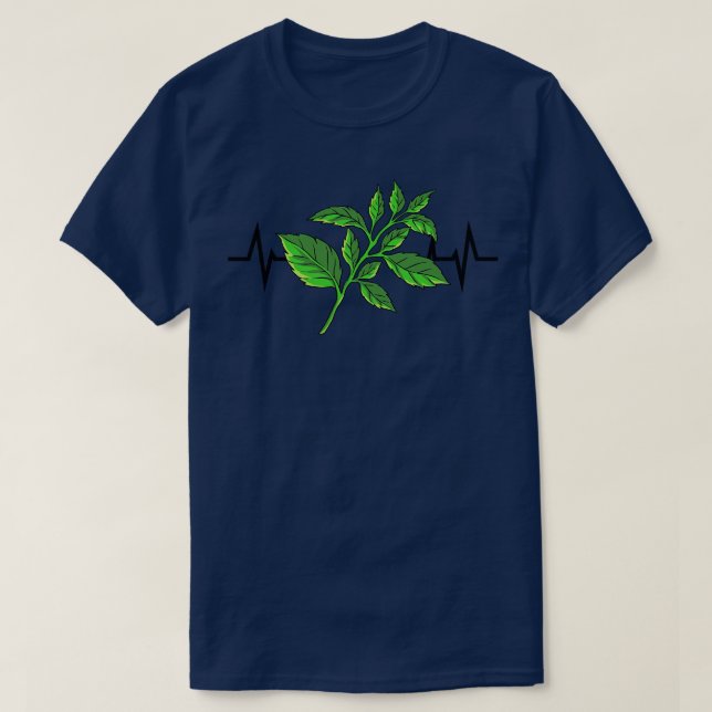 Camiseta Batimento cardíaco da planta basil (Frente do Design)