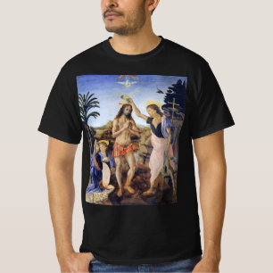 Camiseta Batismo de Cristo por Verrocchio, Leonardo da Vinc