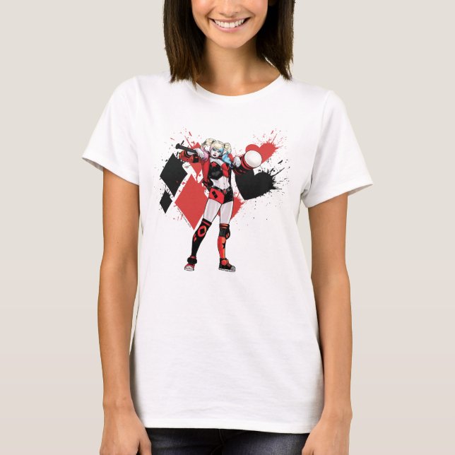 Camiseta Batman | Harley Quinn Hearts & Diamantes Splatter (Frente)