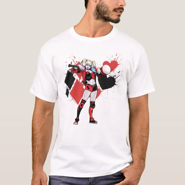 Camiseta Batman | Harley Quinn Hearts & Diamantes Splatter (Frente)