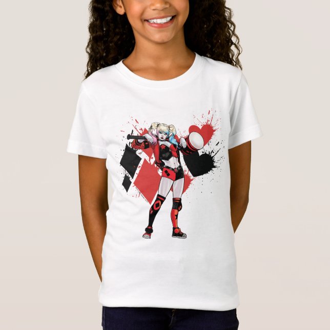 Camiseta Batman | Harley Quinn Hearts & Diamantes Splatter (Frente)