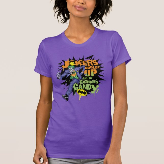 Camiseta Batman | Joker's Goblin' Up All of Gotham's Candy (Frente)