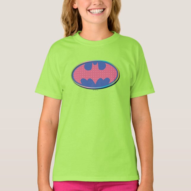 Camiseta Batman | Logotipo de Bolinhas rosa (Frente)