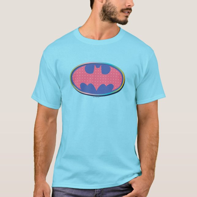 Camiseta Batman | Logotipo de Bolinhas rosa (Frente)