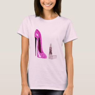 Camiseta Batom e arte cor-de-rosa dos calçados do estilete