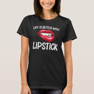Camiseta Batom Para Meninas Mulheres Mordendo Lábios Vermel