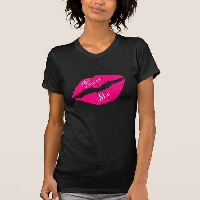 Camiseta Batom rosa beija-me slogan pop art (Frente)
