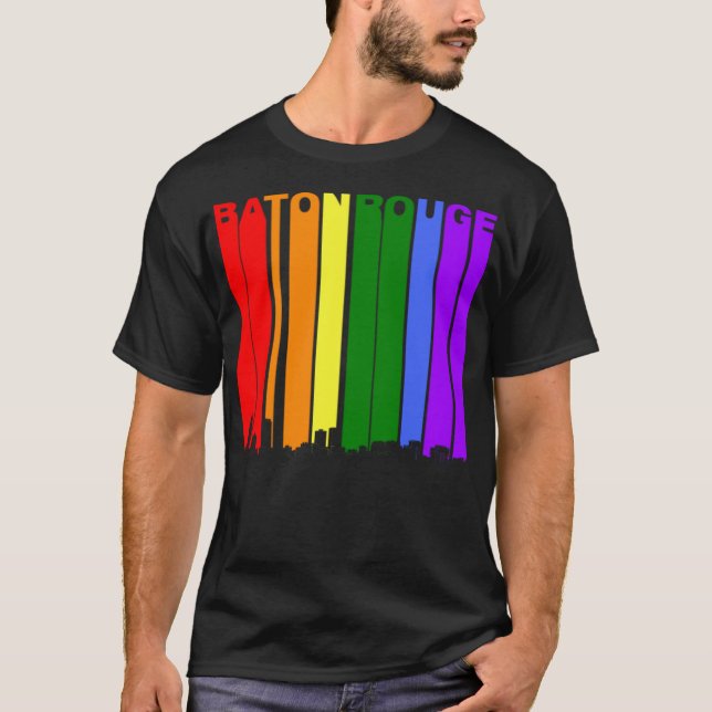 Camiseta Baton Rouge Skyline Rainbow LGBT Orgulho gay (Frente)