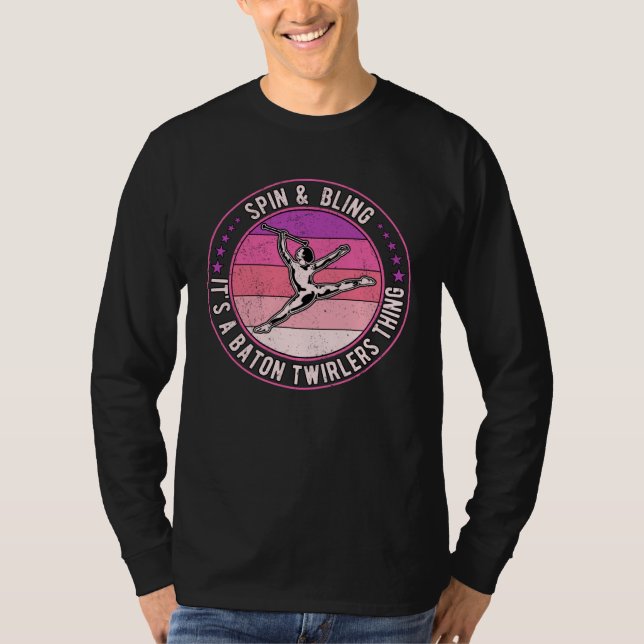 Camiseta Baton Twirling Majorette Spin & Bling (Frente)