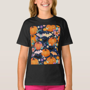 Camiseta Bats Adoráveis do Halloween e Pumpkins Floral