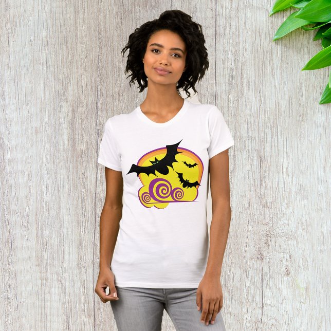 Camiseta Bats Voadores Noite das Bruxas Moon Cheio (Criador carregado)