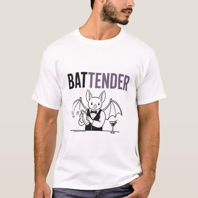 Camiseta Battender – Piada de Morcego Barman Engraçada (Frente)