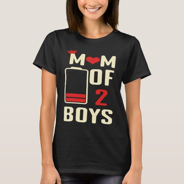 Camiseta Battery  Mom Of 2 Boys Love Mom Quotes Mother's Da (Frente)