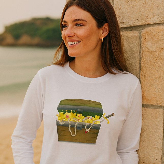 Camiseta Baú de Tesouro Pirata com Joias e Espada (Criador carregado)