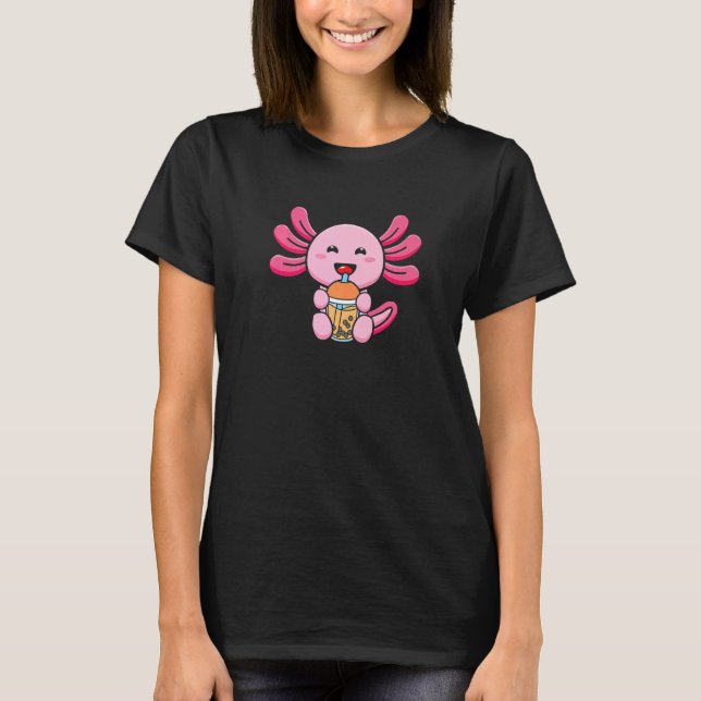 Camiseta Bble milk Tea Axolotl Cute Axolotl Bebendo Boba (Frente)