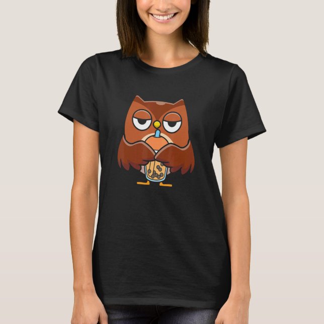 Camiseta Bble milk Tea Owl Cute Owl Bebendo Boba Milk Te (Frente)